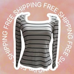 [FREE SHIPPING] SHEIN Scoop Neck Rib-knit Striped Tee